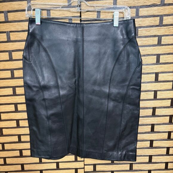 Bebe Black Genuine Leather Skirt Size 4 - Picture 1 of 11
